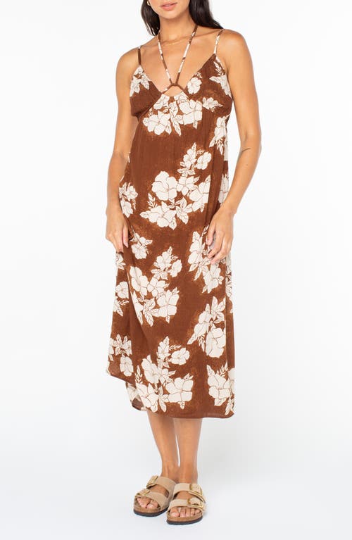Roxy Sunshine Crush Floral Halter Strap Minidress In Brown