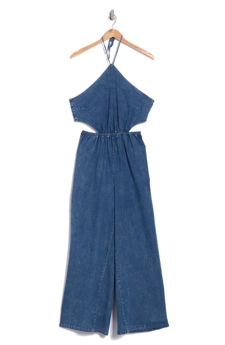 LUMIERE Halter Neck Denim Jumpsuit, Alternate, color,