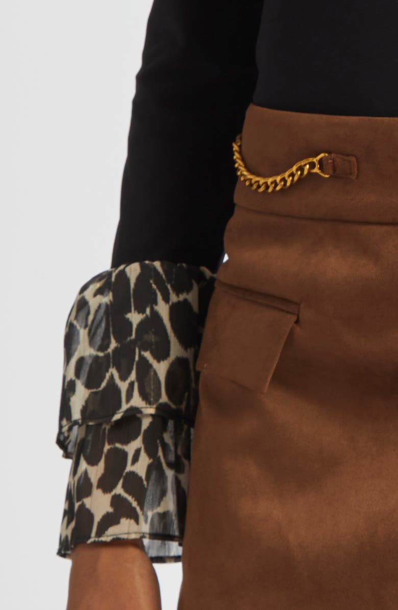 Ramy Brook Vickiana Mock Neck Bell Sleeve Top, Alternate, color, Black / Bone Foliage