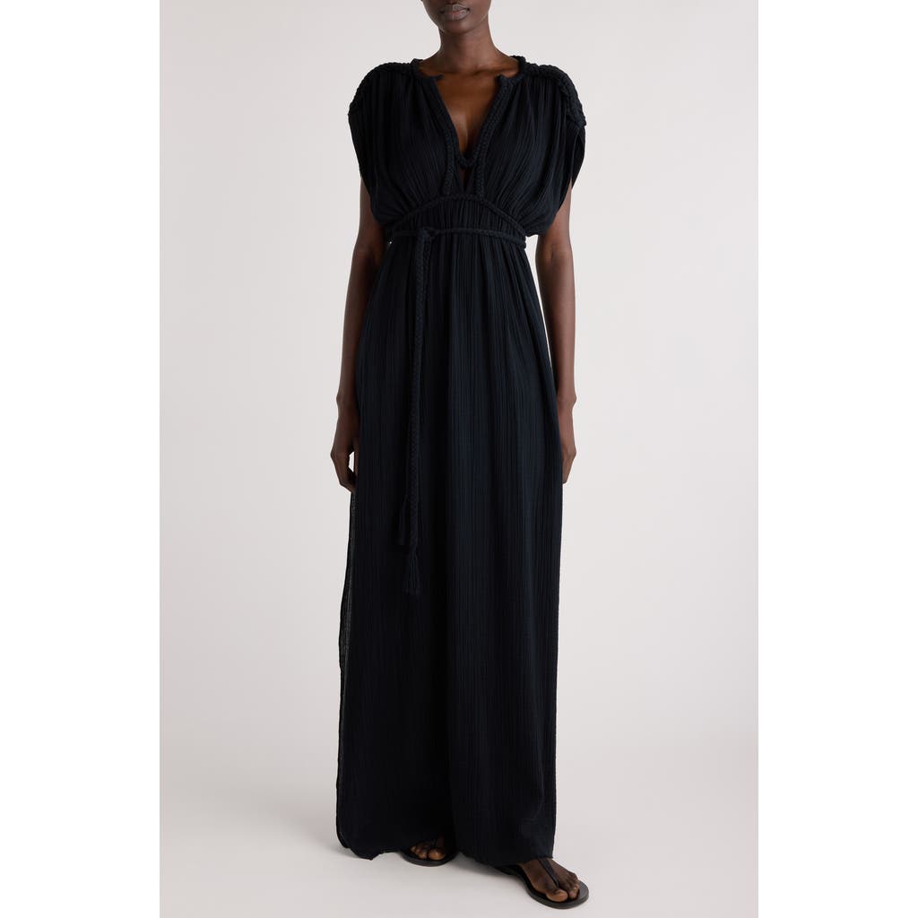 Shop Isabel Marant Joya Plissé Cotton Gauze Maxi Dress In Black