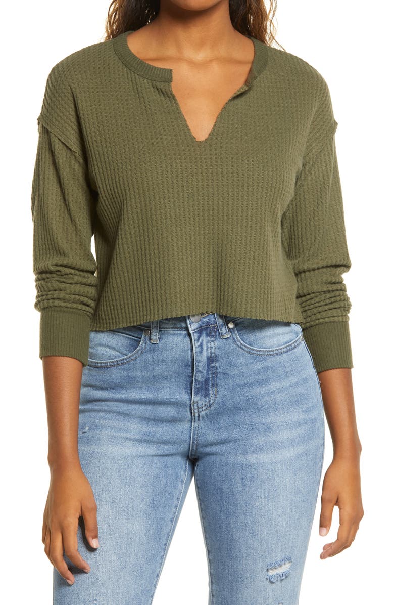 BP. Long Sleeve Waffle Knit Top, Main, color, 