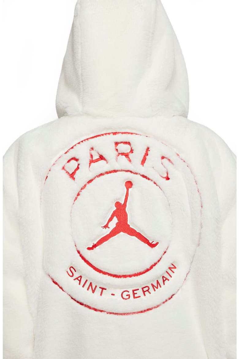 x Paris Saint-Germain Hooded Faux Fur Bomber Jacket, Alternate, color, SAIL/ UNIVERSITY RED