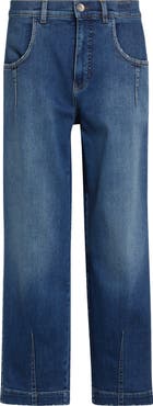 Eleventy High Waist Stretch Denim Straight Leg Ankle Jeans