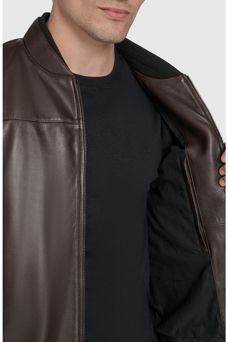 Fine Grain Lambskin Leather Bomber Jacket, Alternate, color, DARK BROWN