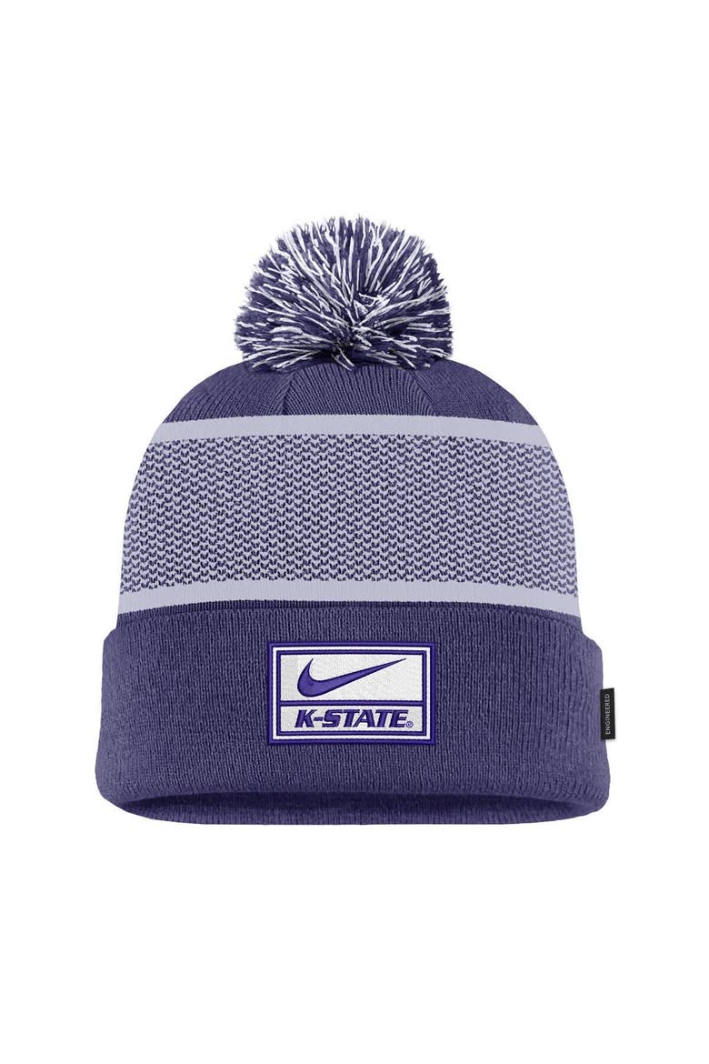 Youth Nike Purple Kansas State Wildcats 2024 Sideline Peak Cuffed Knit Hat with Pom, Alternate, color, Purple