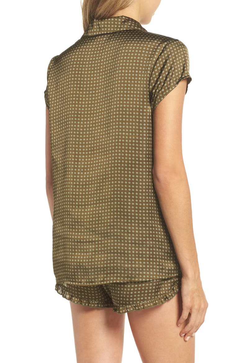 Satin Short Pajamas, Alternate, color, OLIVE DARK GEO