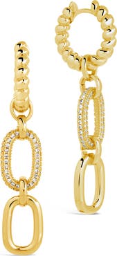 Sterling Forever Andi CZ Drop Hoop Earrings