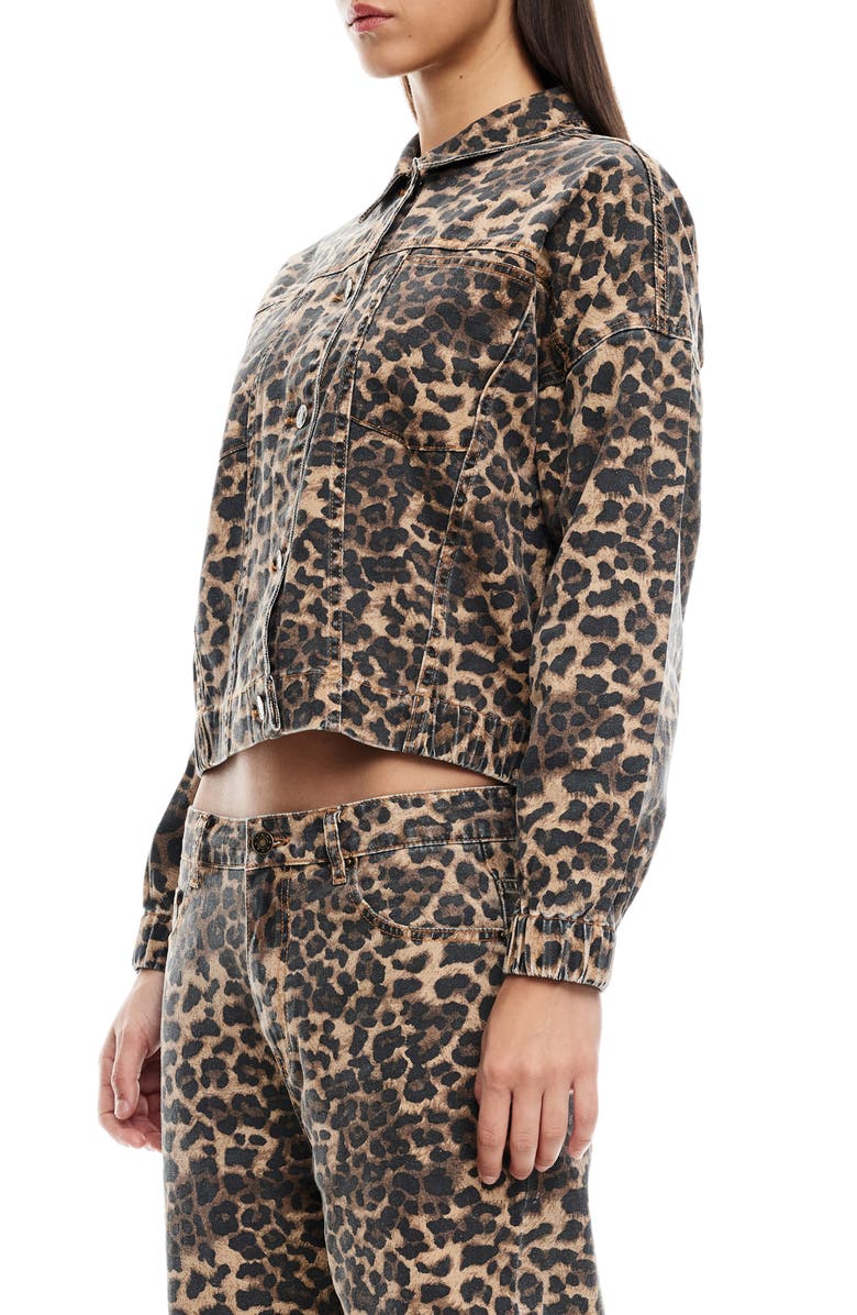 LIONESS Carmela Leopard Print Denim Jacket, Alternate, color, Leopard
