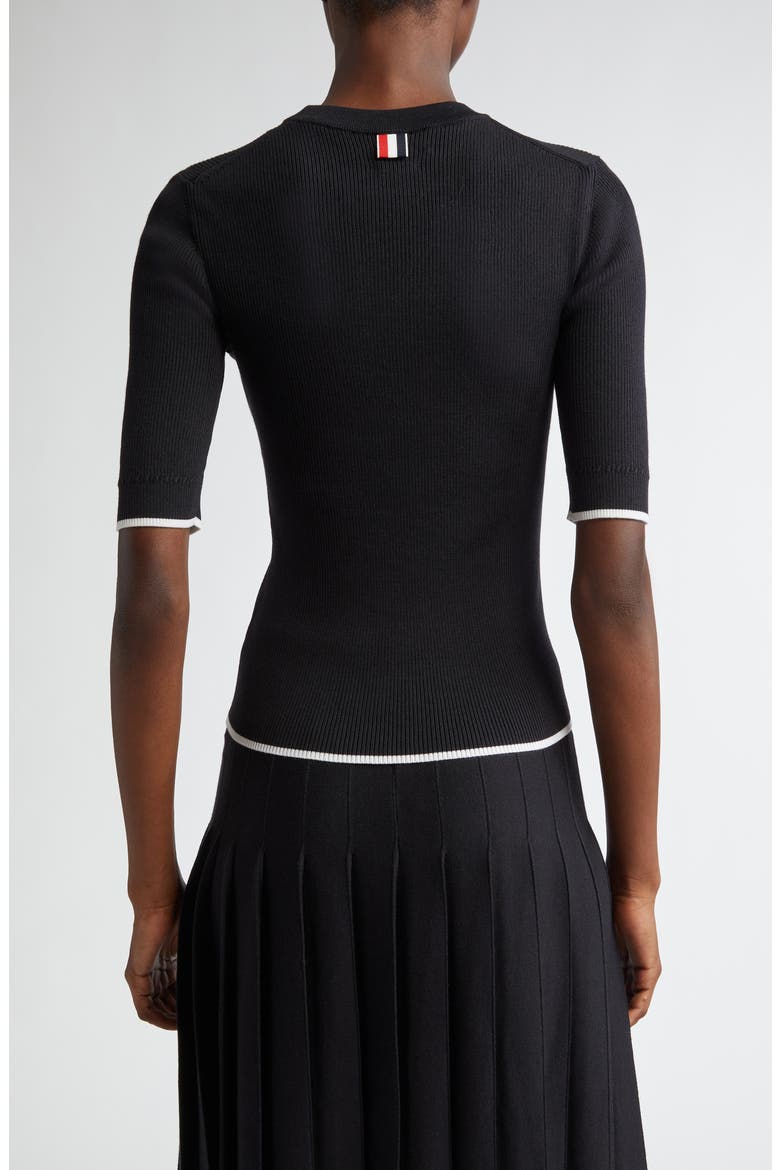 Tipped Virgin Wool & Silk Rib Sweater, Alternate, color, BLACK