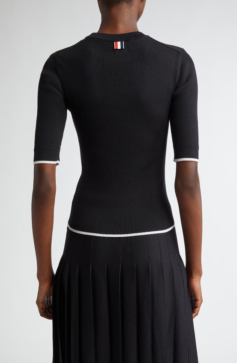 Thom Browne Tipped Virgin Wool & Silk Rib Sweater, Alternate, color,