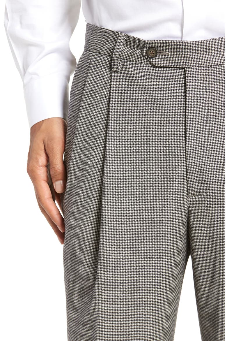 Touch Finish Pleated Houndstooth Classic Fit Stretch Wool Dress Pants, Alternate, color, BLACK/ WHITE
