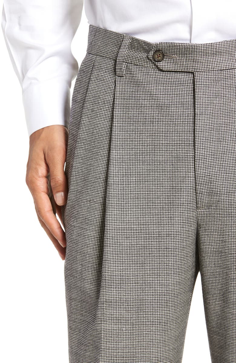 Berle Touch Finish Pleated Houndstooth Classic Fit Stretch Wool Dress Pants, Alternate, color, Black/ White