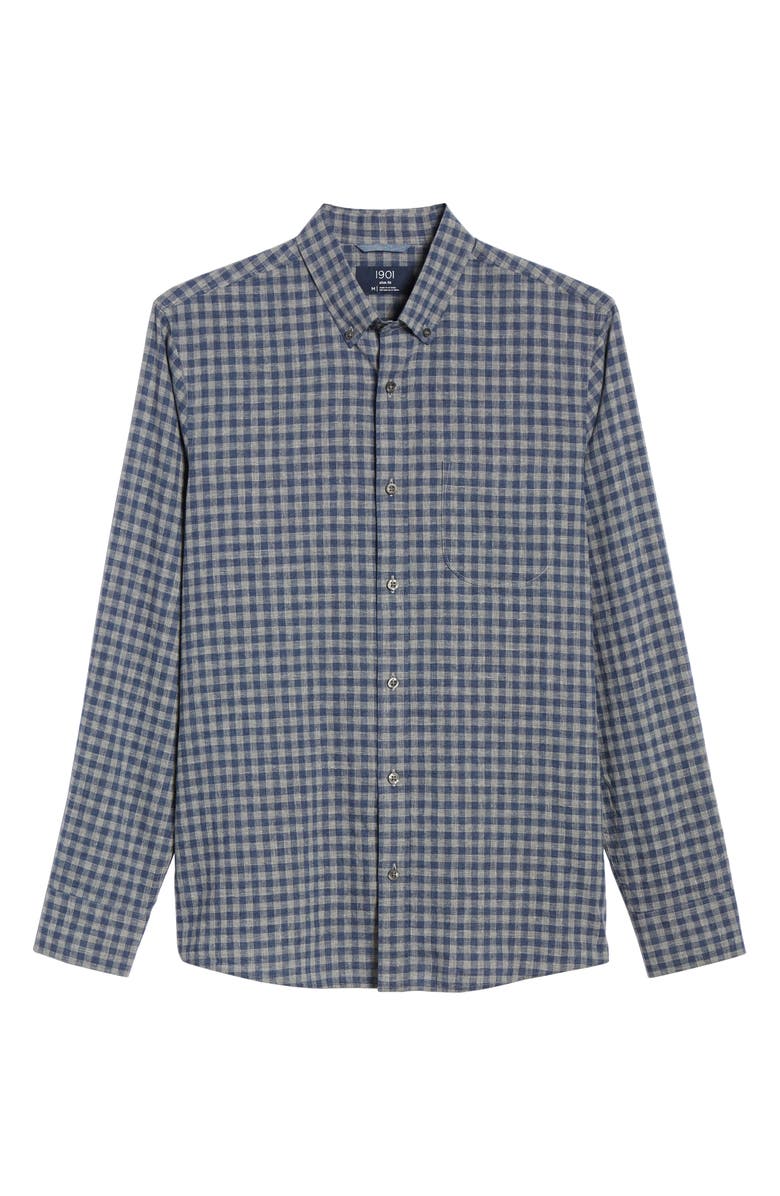 Nordstrom 1901 Heather Gingham Linen Blend Slim Fit Sport Shirt, Alternate, color,