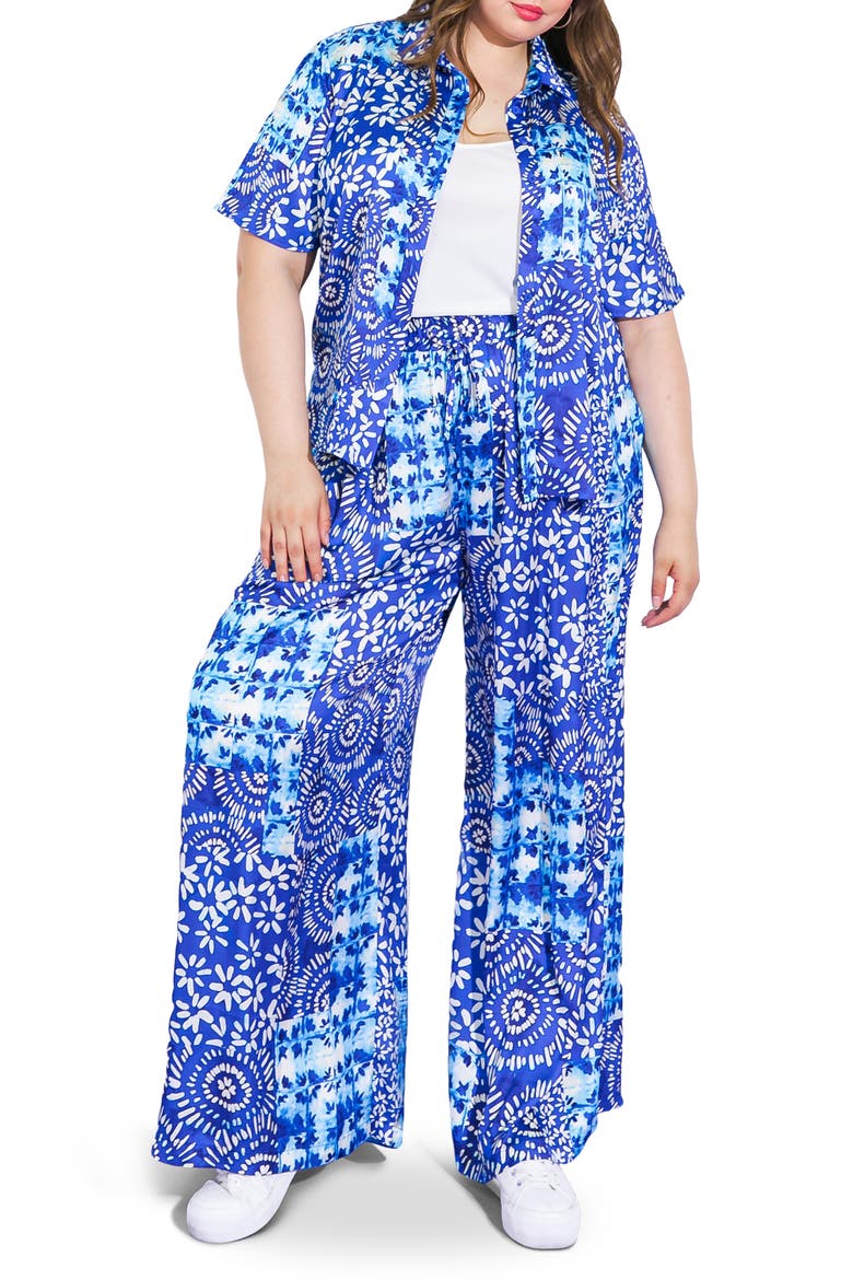 Print Woven Satin Pants, Alternate, color, BLUE