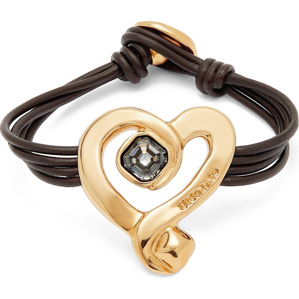 UNODE50 Black Crystal Heart Leather Bracelet in Gold  product