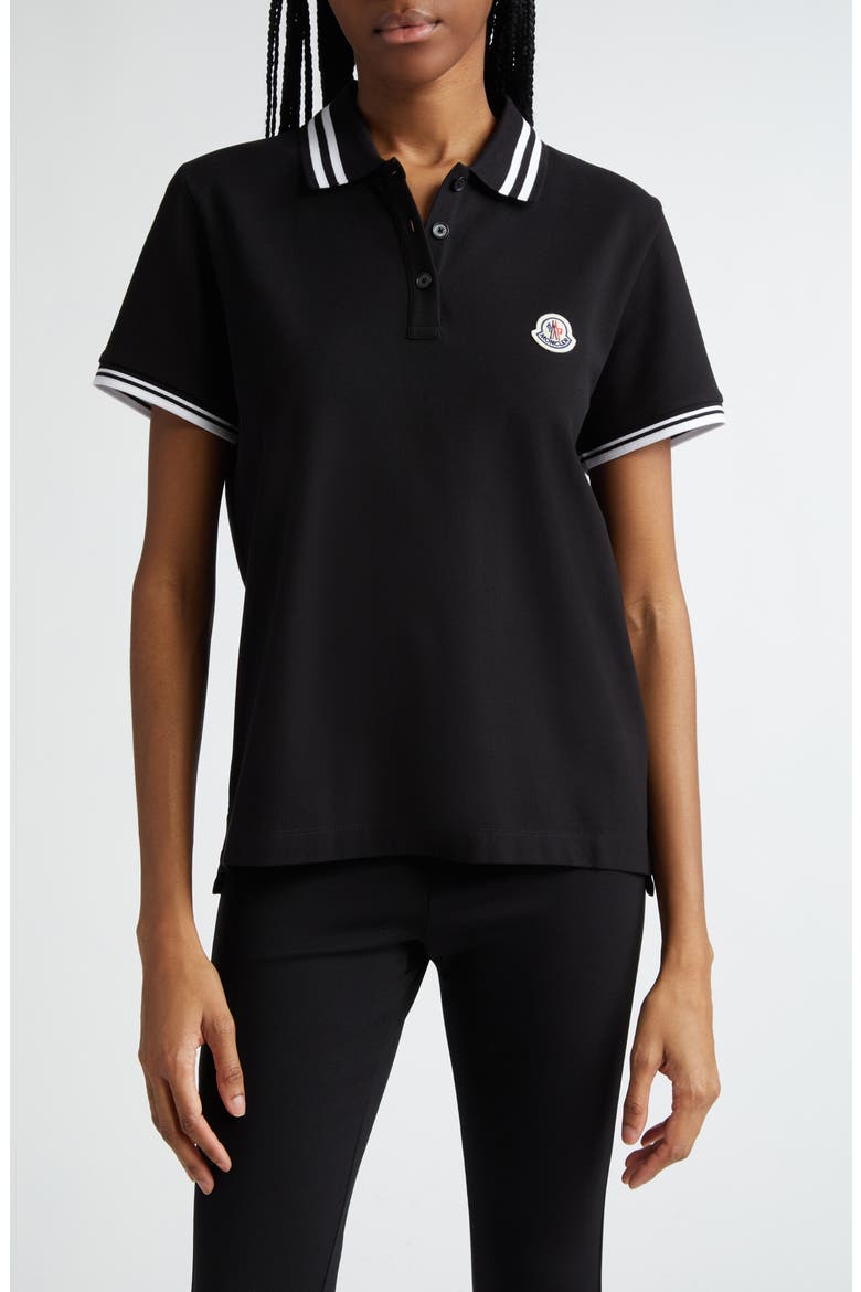 Logo Patch Cotton Piqué Knit Polo, Main, color, BLACK