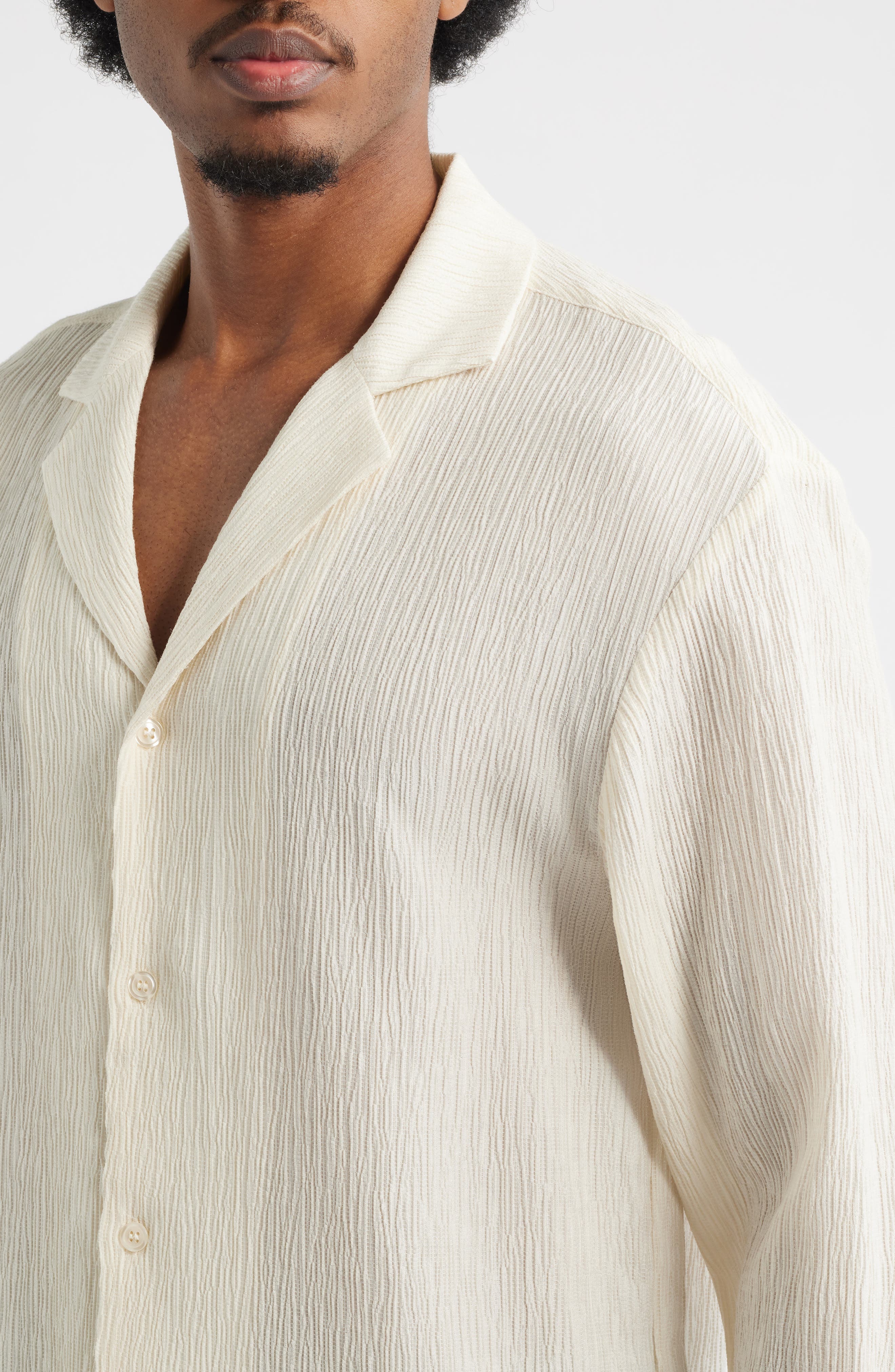 Rippled Long Sleeve Camp Shirt - image 2