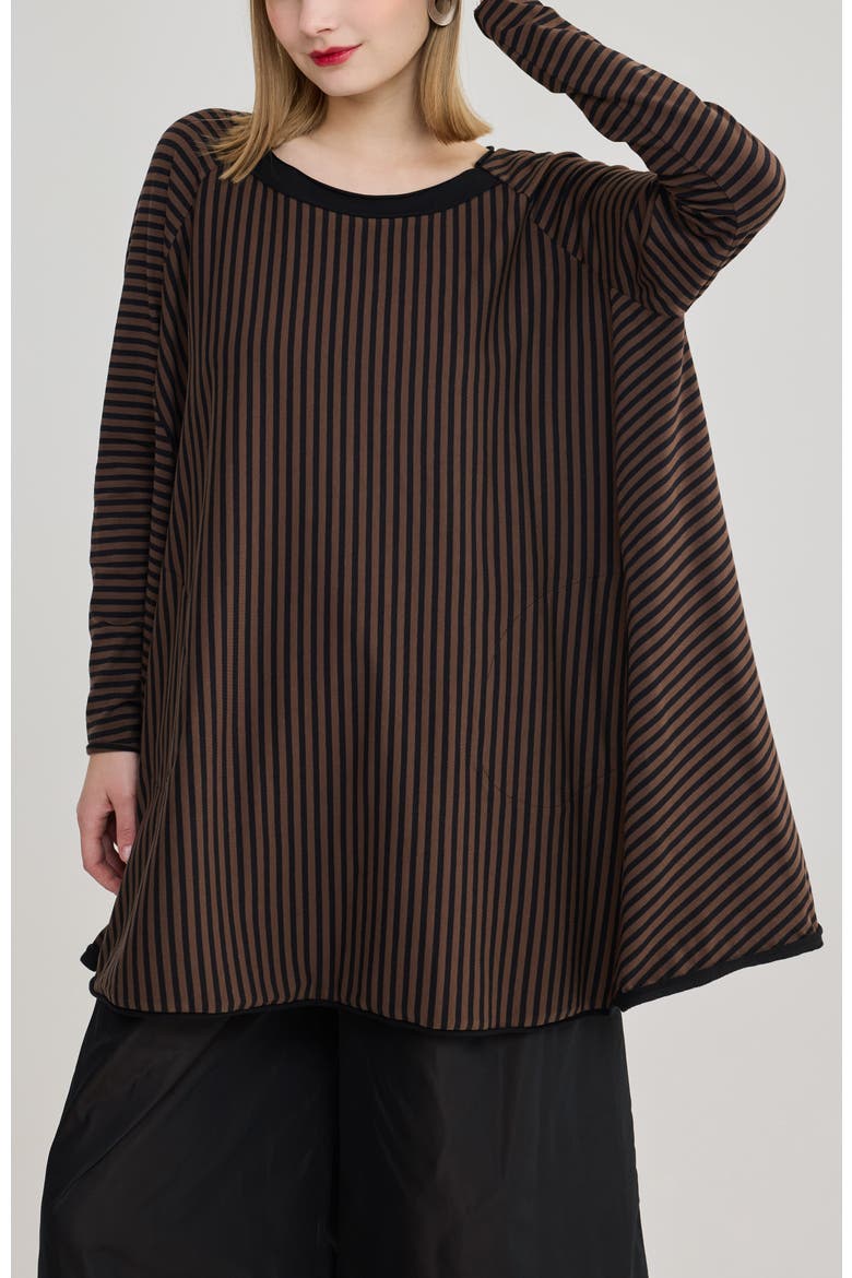 Maeva A-Line Cotton Jersey Tunic, Alternate, color, Brown Striped