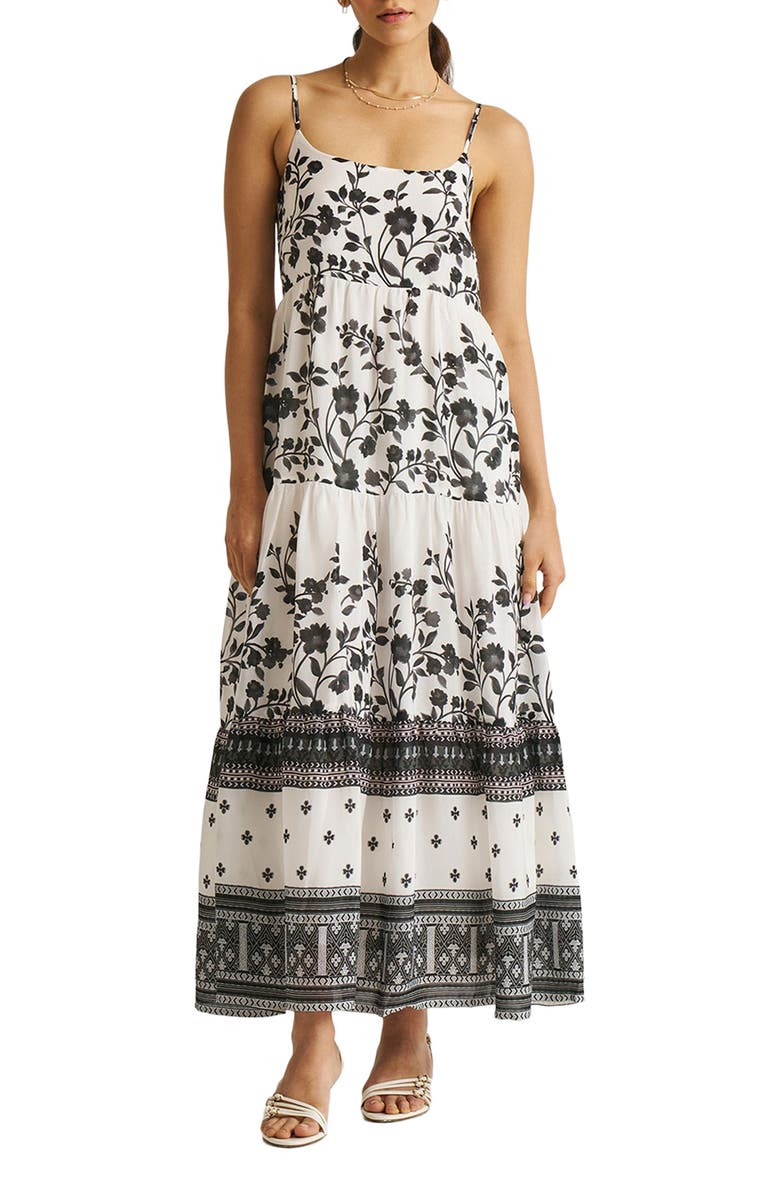 Reistor Strappy Tiered Maxi Dress, Main, color, Vines And Twirls Black