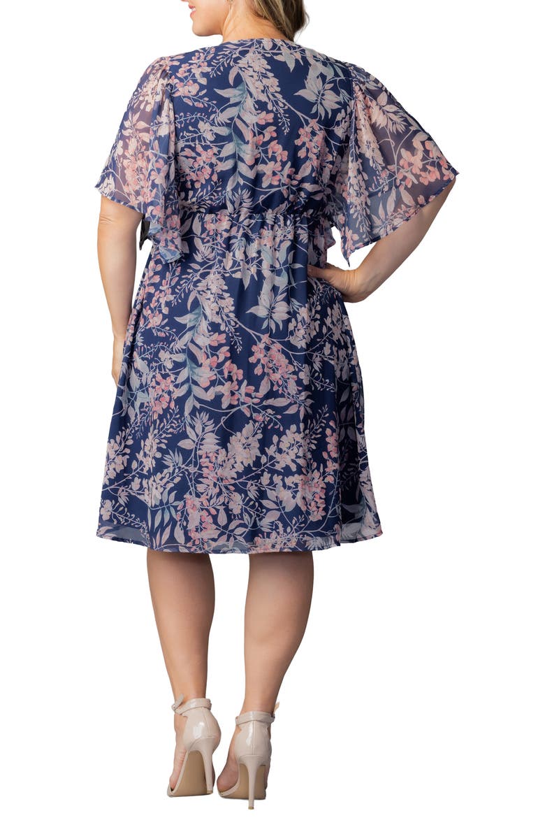 Florence Flutter Sleeve Dress, Alternate, color, NAVY WISTERIA BLOOMS