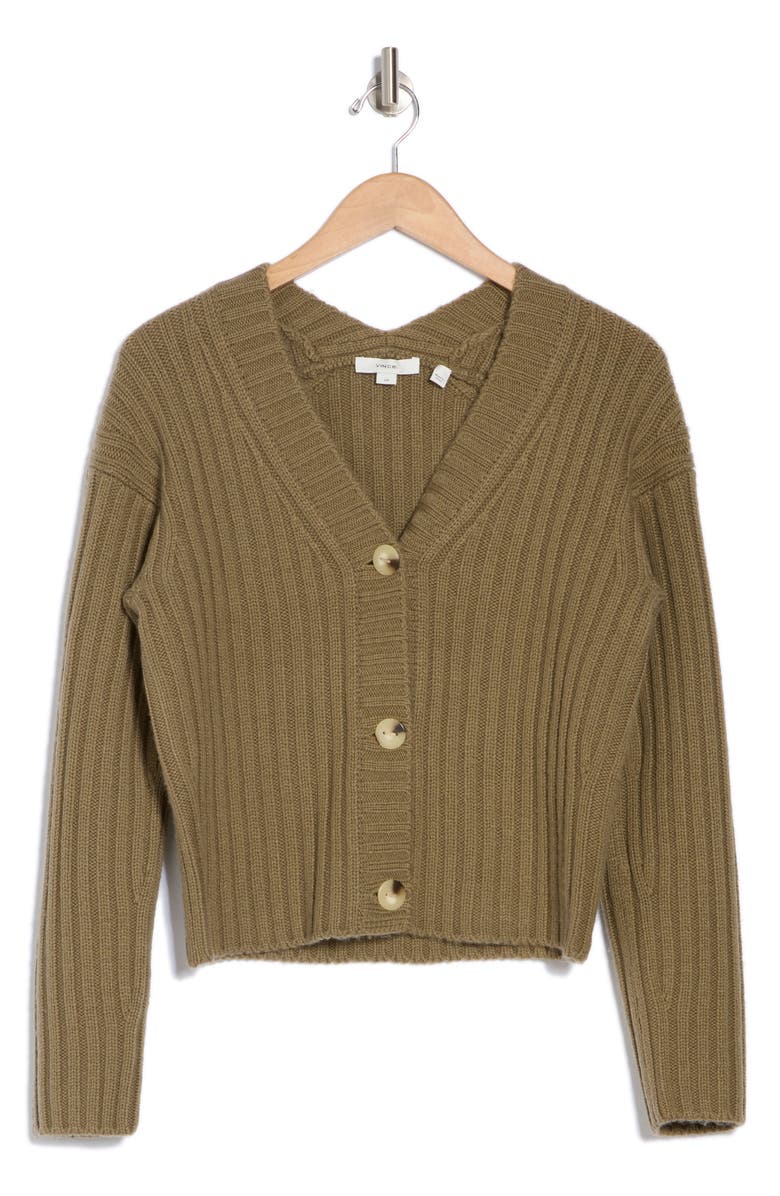 Vince Chunky Ribbed Wool & Cashmere Cardigan Sweater, Alternate, color, Artichoke