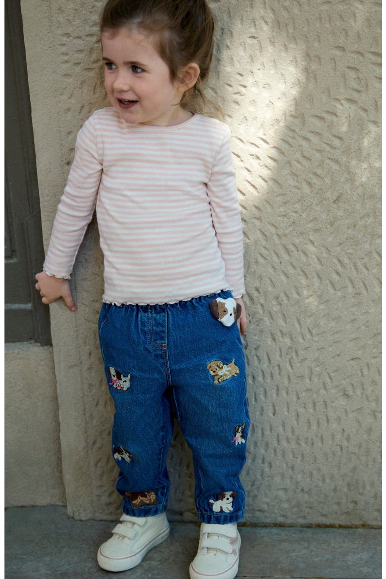 Kids' Dog Embroidered Wide Leg Jeans, Alternate, color, BLUE