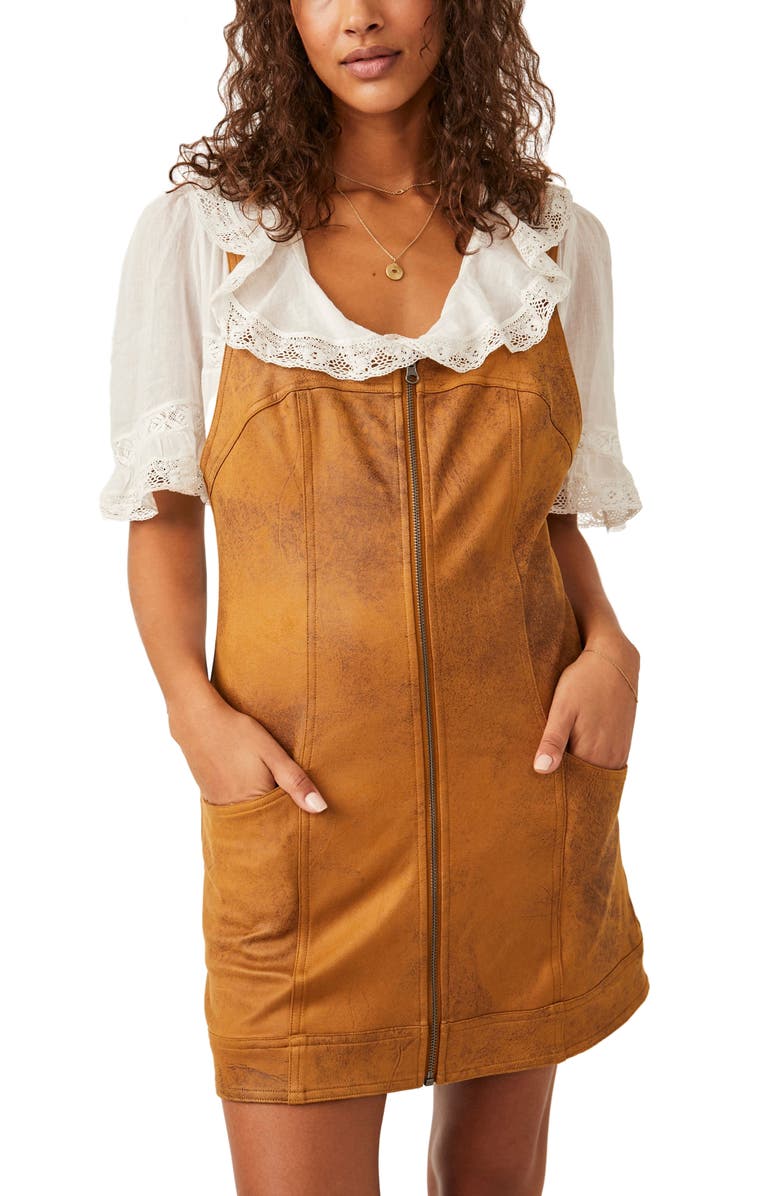 Free People Western Wind Faux Leather Minidress, Alternate, color, 