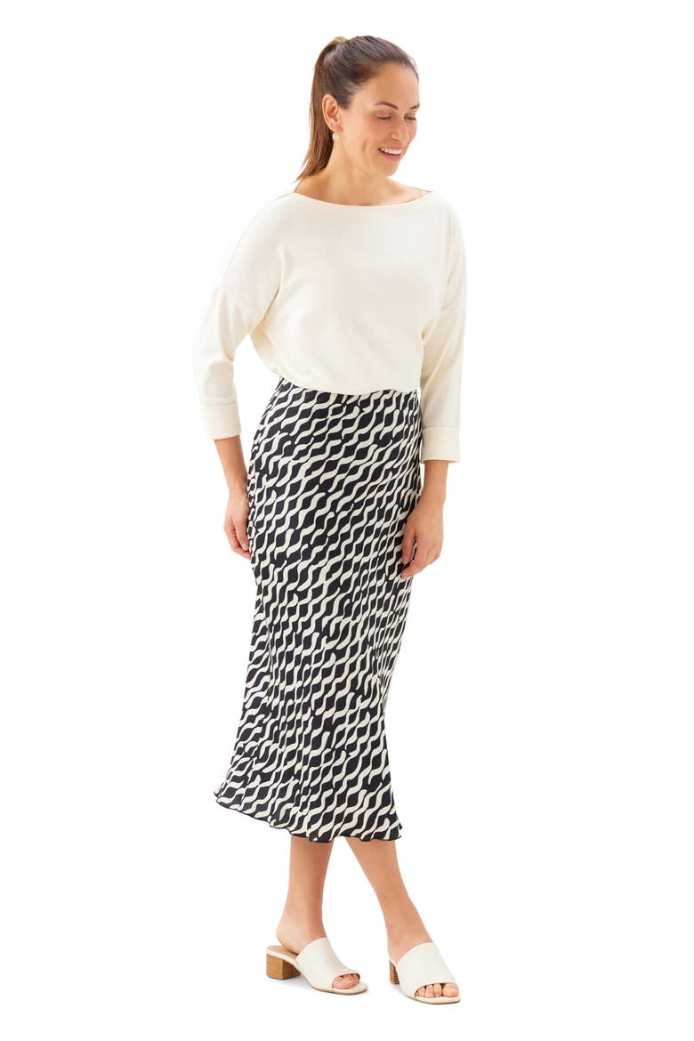 Abstract Print Satin Bias Cut Midi Skirt, Alternate, color, BLACK/ WHITE PRINT