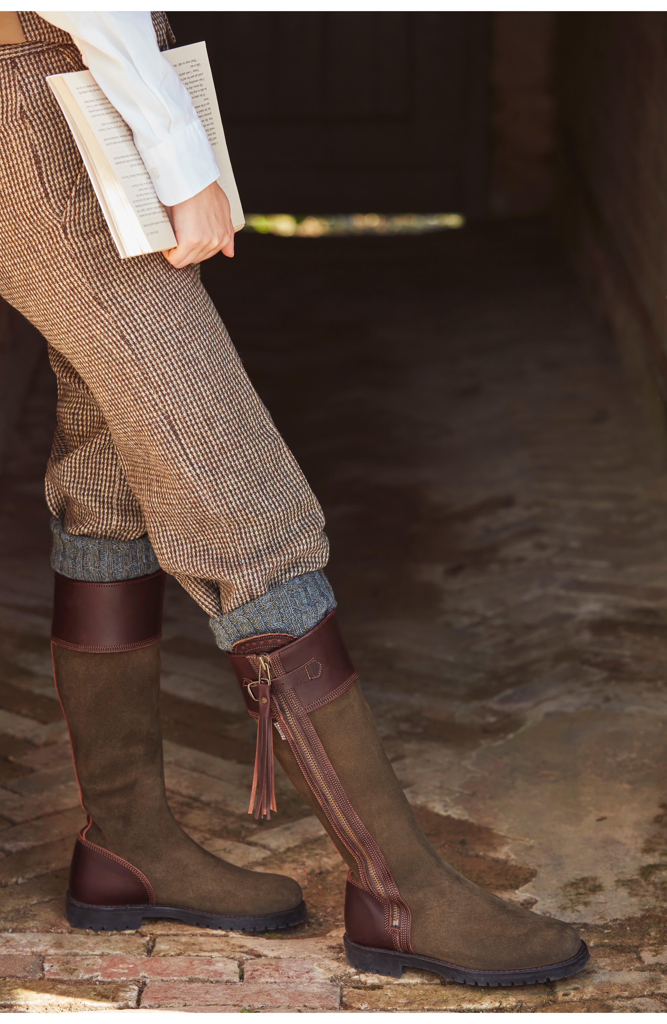 Penelope Chilvers Inclement Long Tassel Waterproof Boot, Alternate, color, Seaweed/Conker