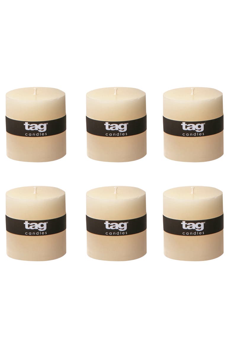 tag Chapel Ivory Pillar Candles Unscented Drip-Free Set of 6, Main, color, Beige