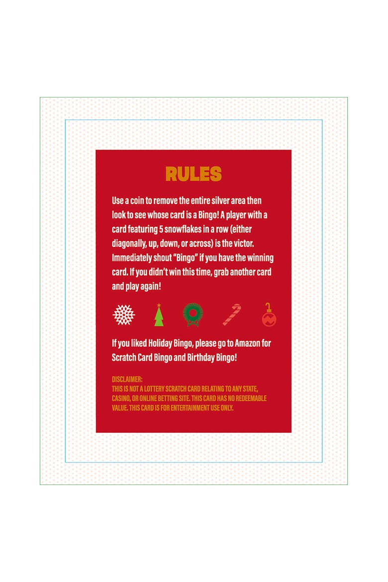 Holiday Bingo Scratch Card Game26 Cards, Party Game, Win Snowflakes!, Alternate, color, Multicolored