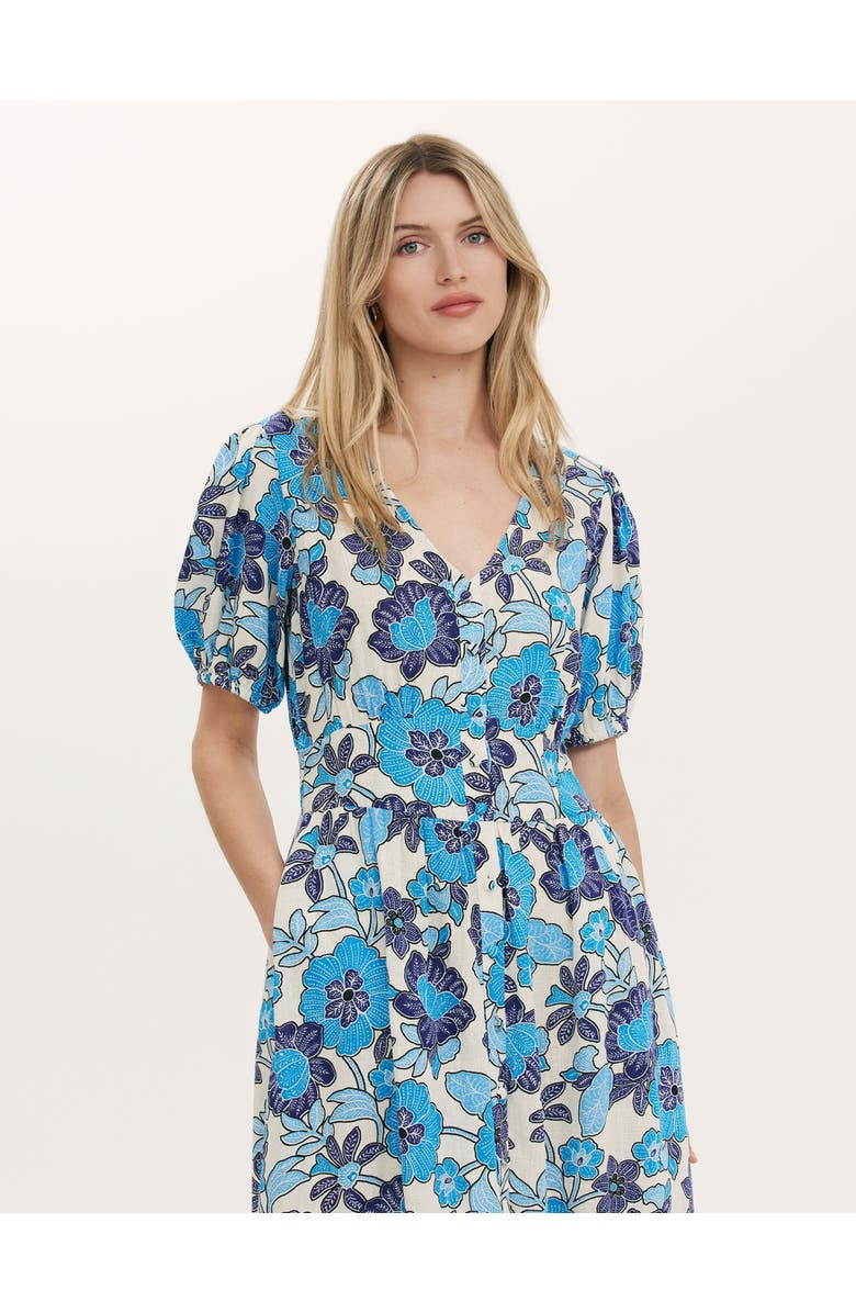 Finery London Addison Floral Linen Blend Midi Dress, Alternate, color, Blue Flower