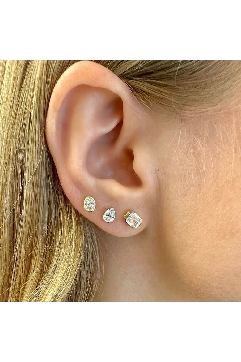 Oval Bezel Lab Diamond Studs in 14K Gold, Alternate, color, Yellow Gold