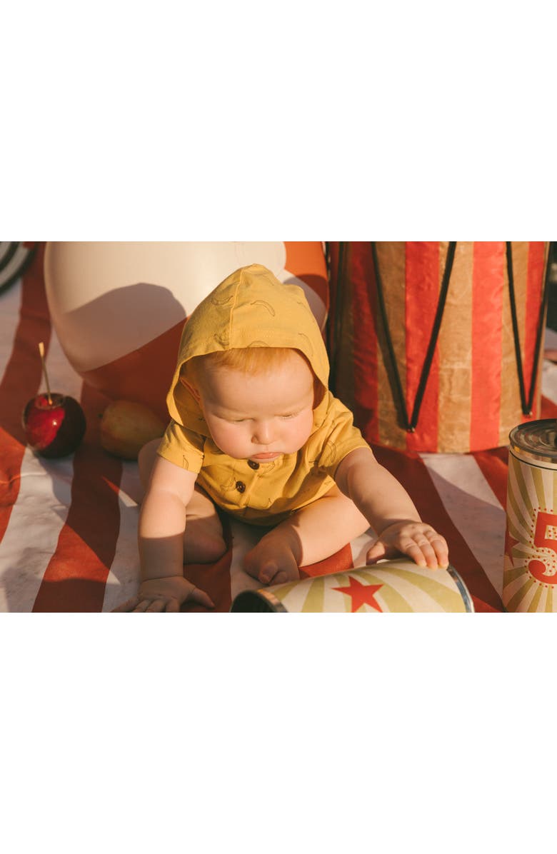 Deux par Deux Baby Boy's Printed Organic Cotton Hooded Romper Yellow Bananas, Alternate, color,