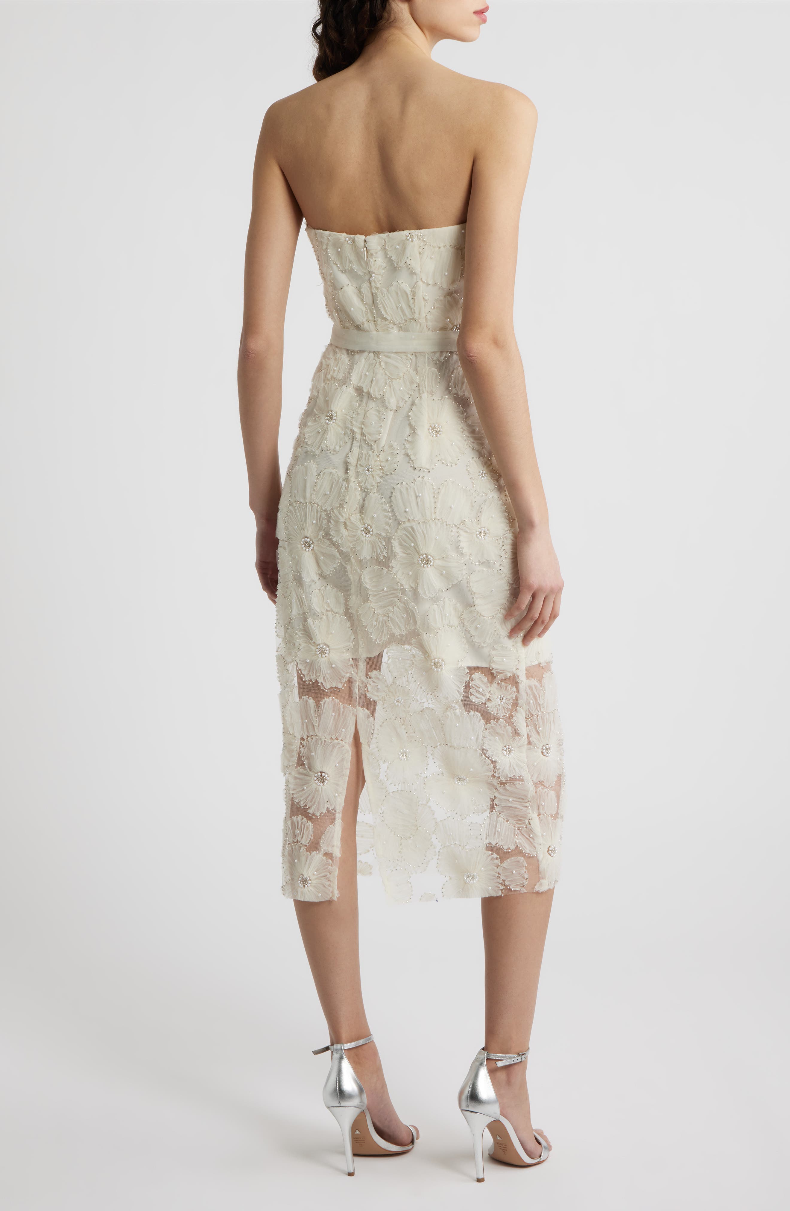 Beaded Floral Applique Strapless Dress - image 2