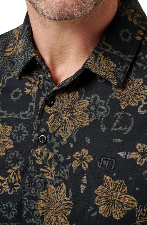 Travismathew Speaking My Language Floral Short Sleeve Piqué Button-up Shirt In Black
