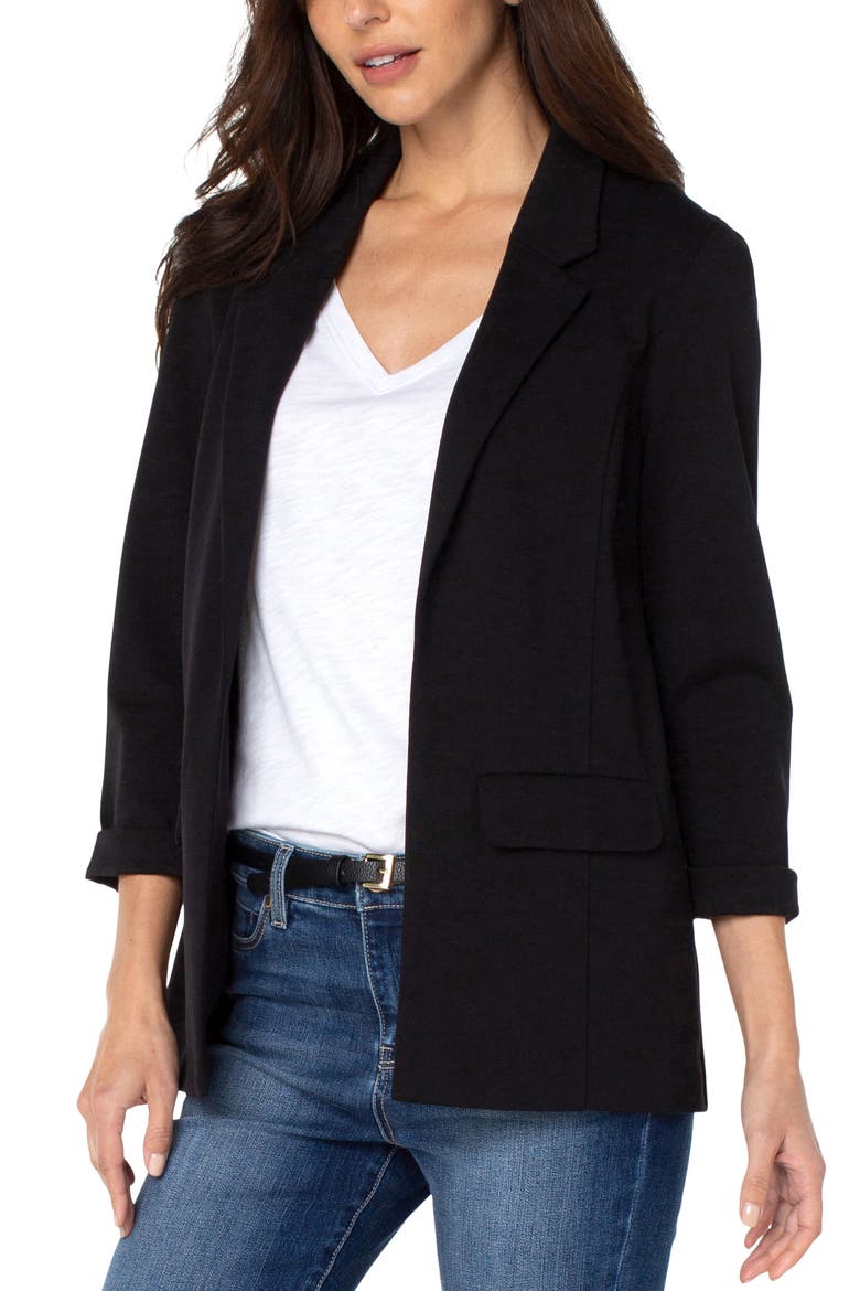 Princess Detail Unlined Boyfriend Blazer, Alternate, color, BLACK