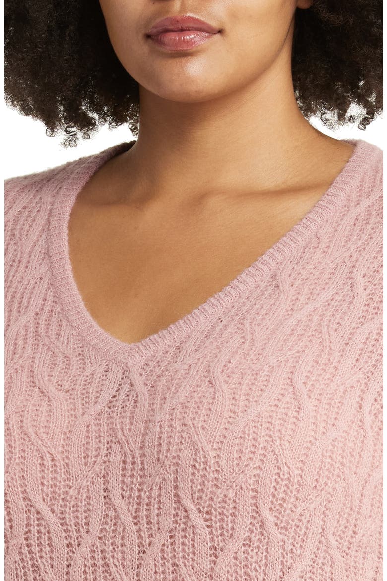 Open Stitch Cable Knit Sweater, Alternate, color, HEATHER DUSTY BERRY