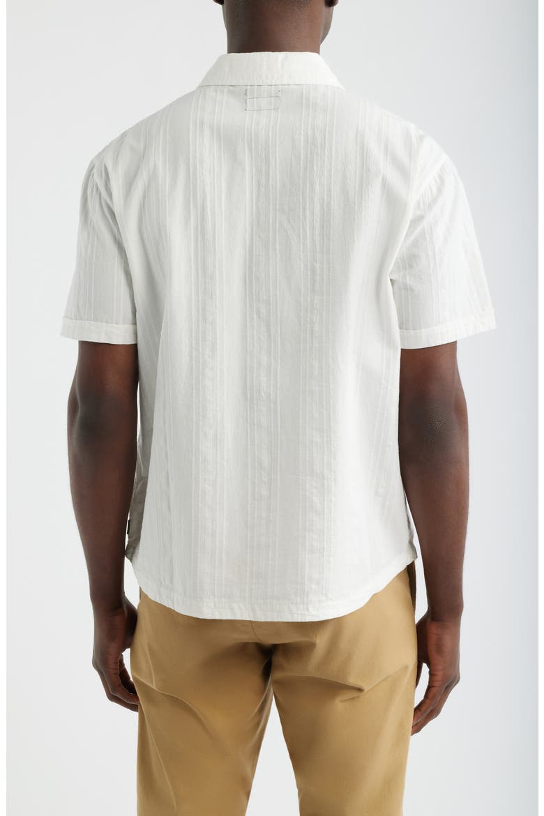 The Vintage Embroidered Stripe Short Sleeve Cotton Button-Up Shirt, Alternate, color, OFF WHITE JACQUARD STRIPE