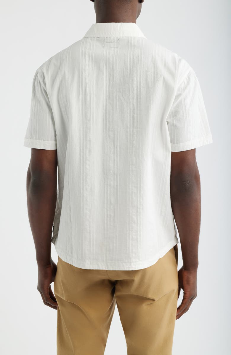Brixton The Vintage Embroidered Stripe Short Sleeve Cotton Button-Up Shirt, Alternate, color, Off White Jacquard Stripe