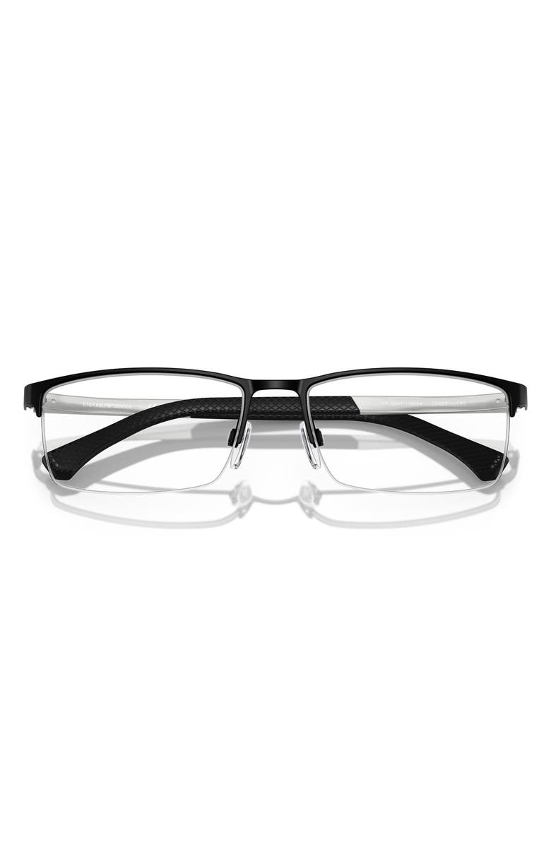 Emporio Armani Giorgio Armani 55mm Semirimless Rectangular Optical Glasses, Alternate, color, Rubber Black / Demo Lens