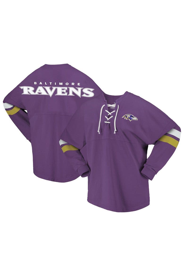 Women's Fanatics Branded Purple Baltimore Ravens Spirit Jersey Lace-Up V-Neck Long Sleeve T-Shirt, Main, color, Purple