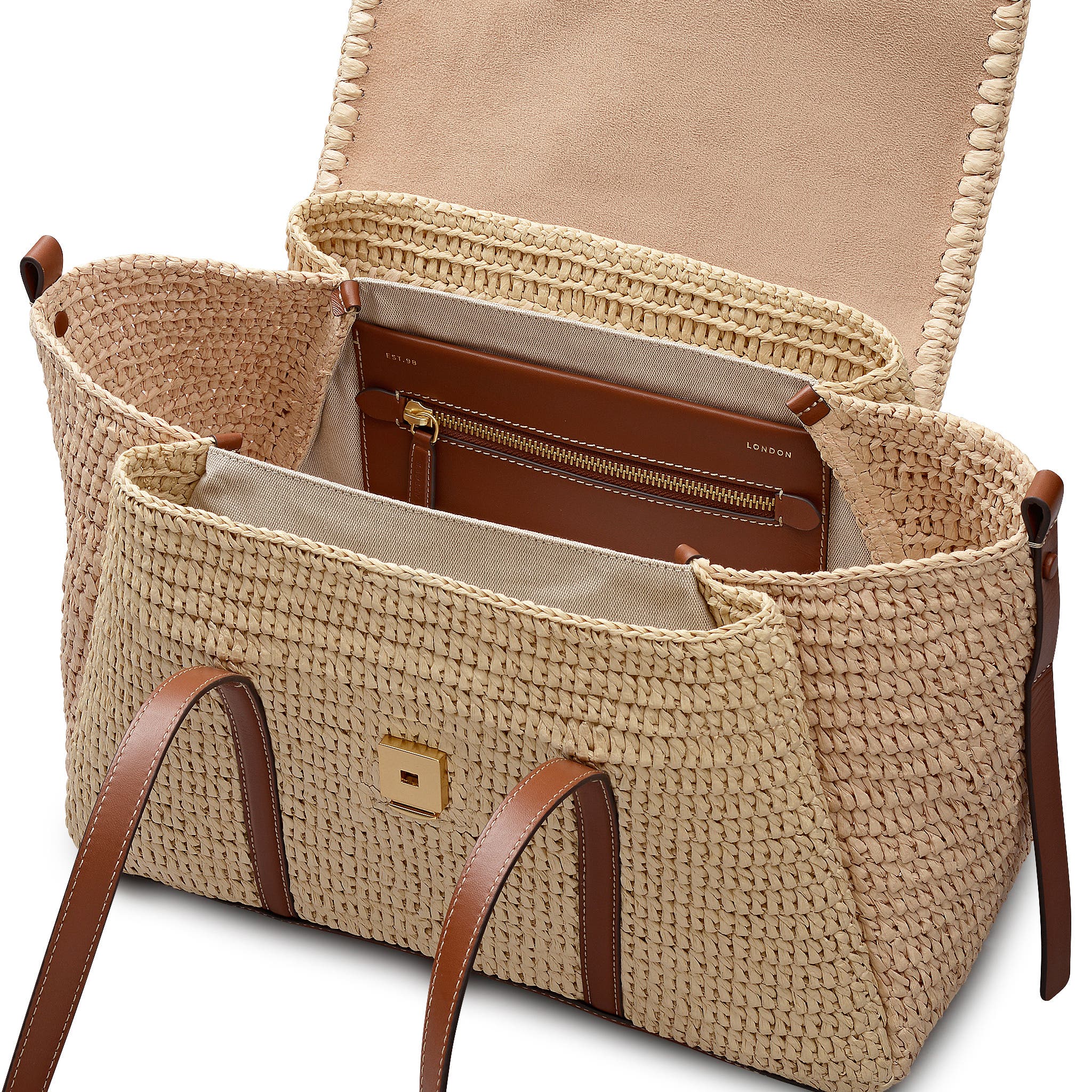 Radley The Chancery - Raffia Medium Flapover Woven Shoulder Bag, Alternate, color, Natural