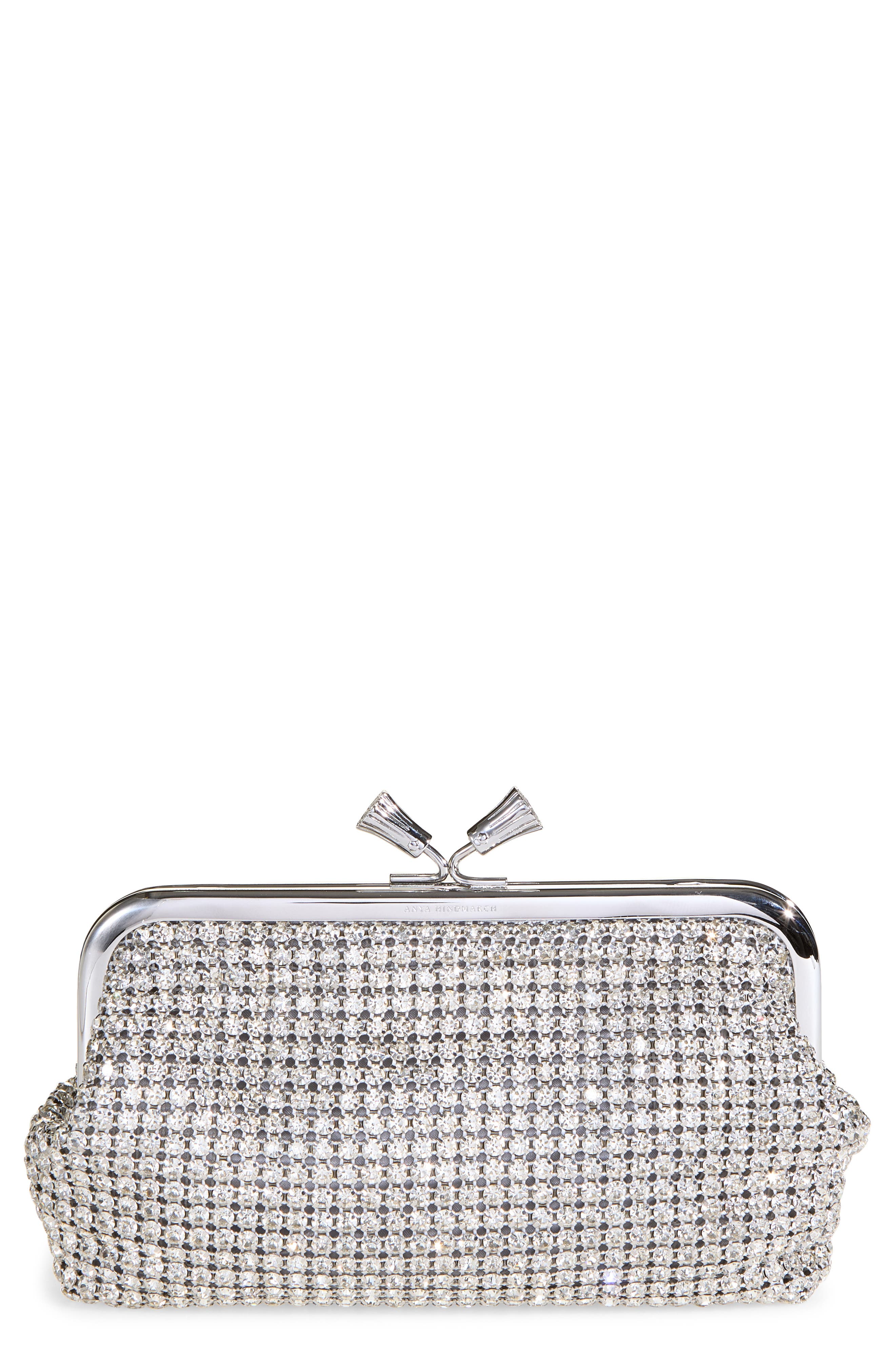 Maud Crystal Tassel Clutch, Main, color, SILVER