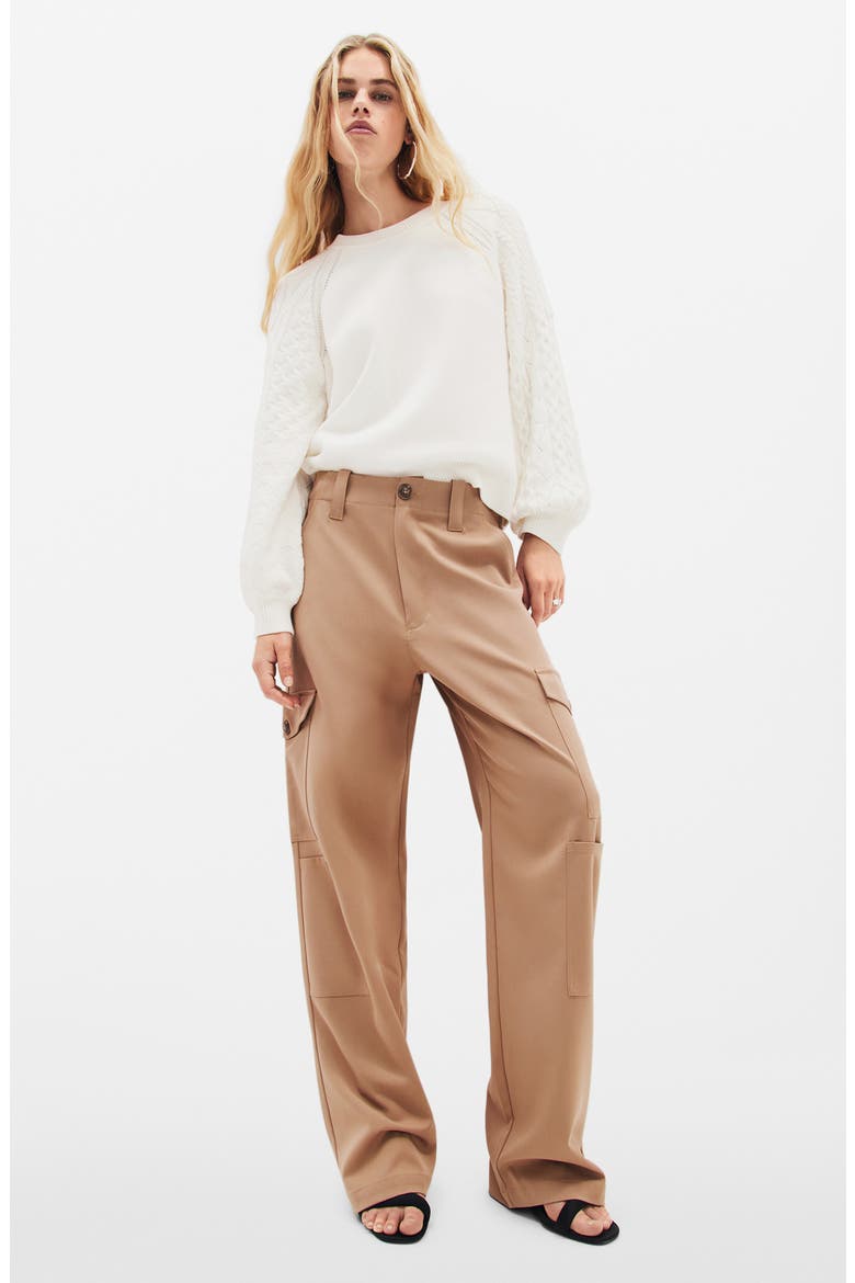 Regina Cable Stitch Sleeve Sweater, Alternate, color, WHITE