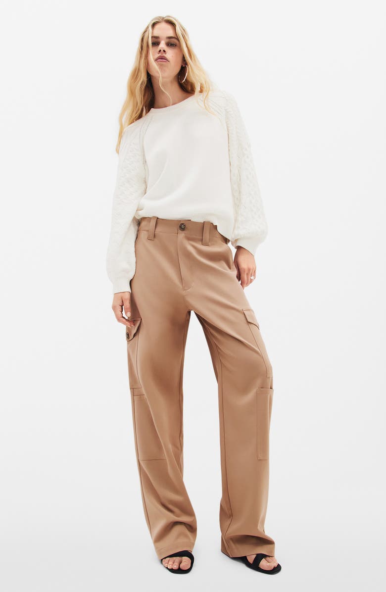 Desigual Regina Cable Stitch Sleeve Sweater, Alternate, color, White