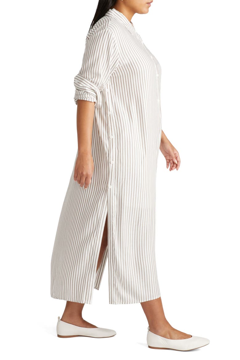 Nailah Stripe Longline Button-Up Tunic, Alternate, color, BEIGE/WHITE STRIPE