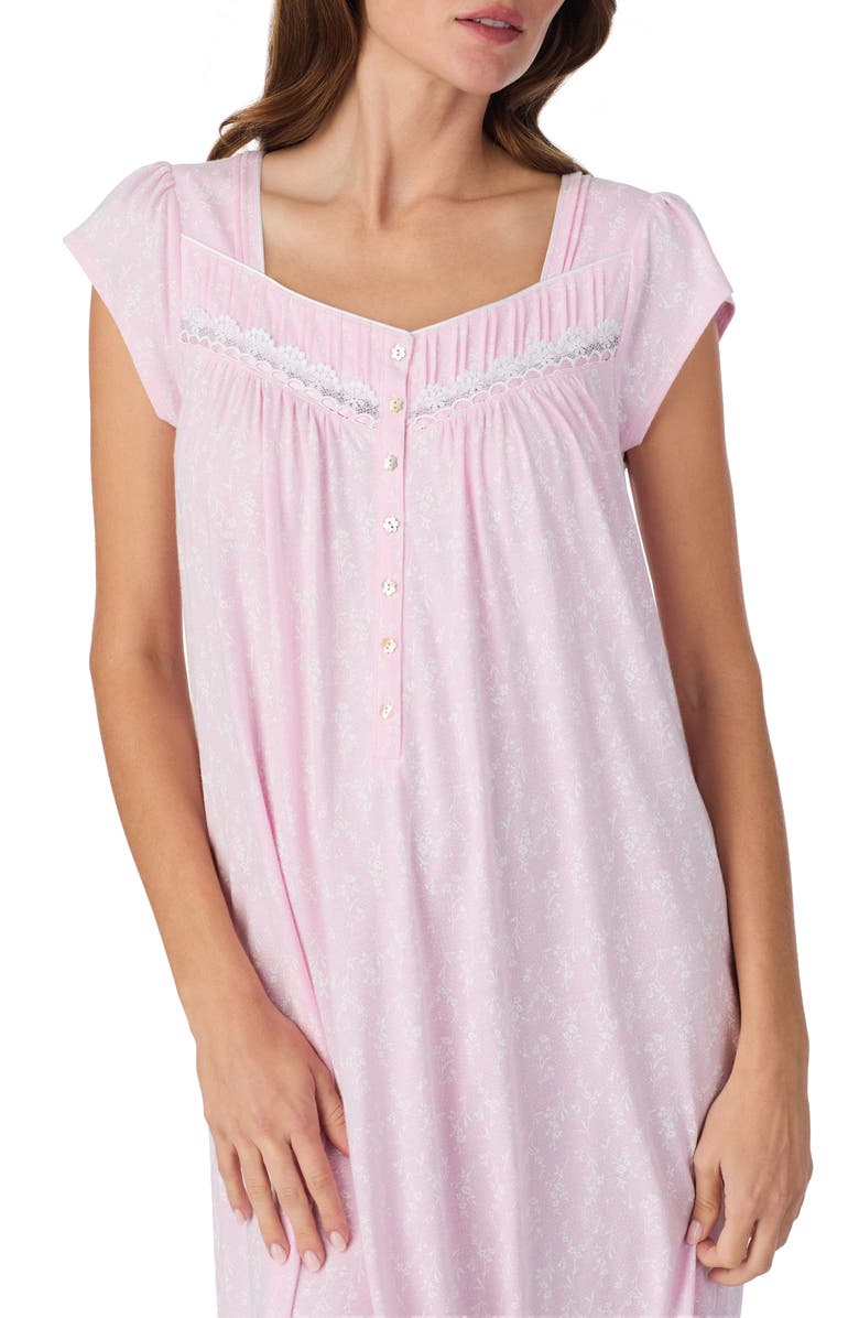Eileen West Floral Cap Sleeve Cotton Nightgown, Alternate, color, Pink/ White