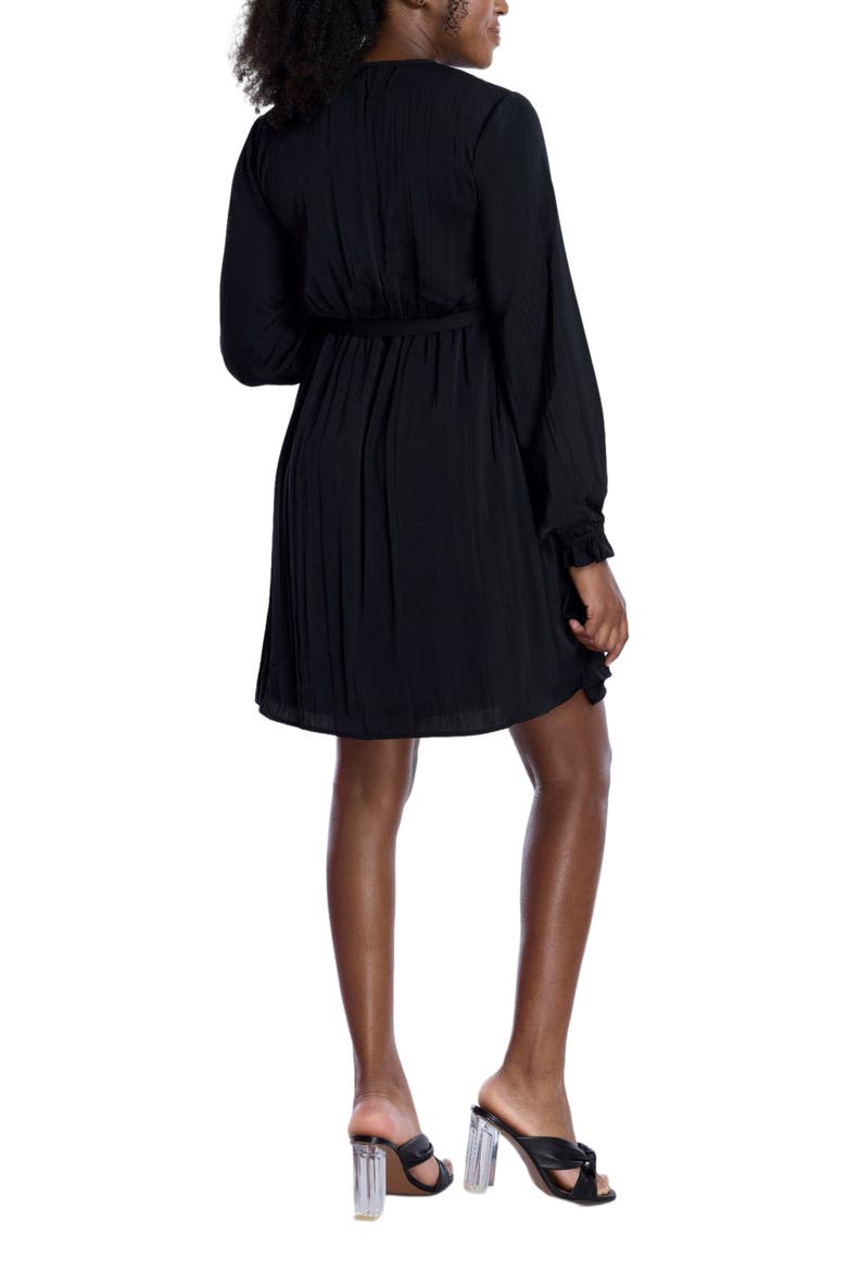 Woven Wrap Long Sleeve Mini Dress, Alternate, color, Black