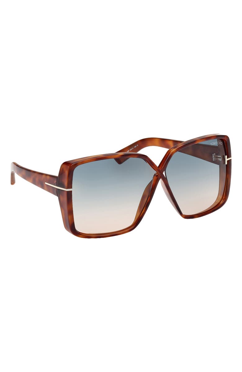 TOM FORD Yvonne 63mm Oversize Gradient Butterfly Sunglasses, Alternate, color, Blonde Havana / Gradient Green
